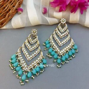 Kundan Earrings for Wedding- Light Blue
