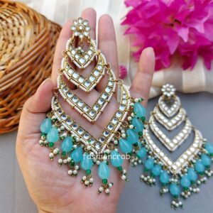 Kundan Earrings for Wedding- Light Blue