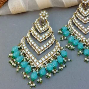 Kundan Earrings for Wedding- Light Blue