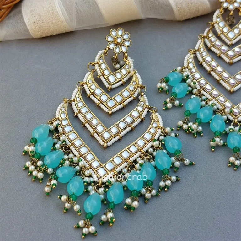 Kundan Earrings for Wedding- Light Blue