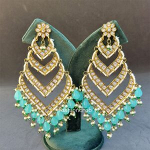 Kundan Earrings for Wedding- Light Blue