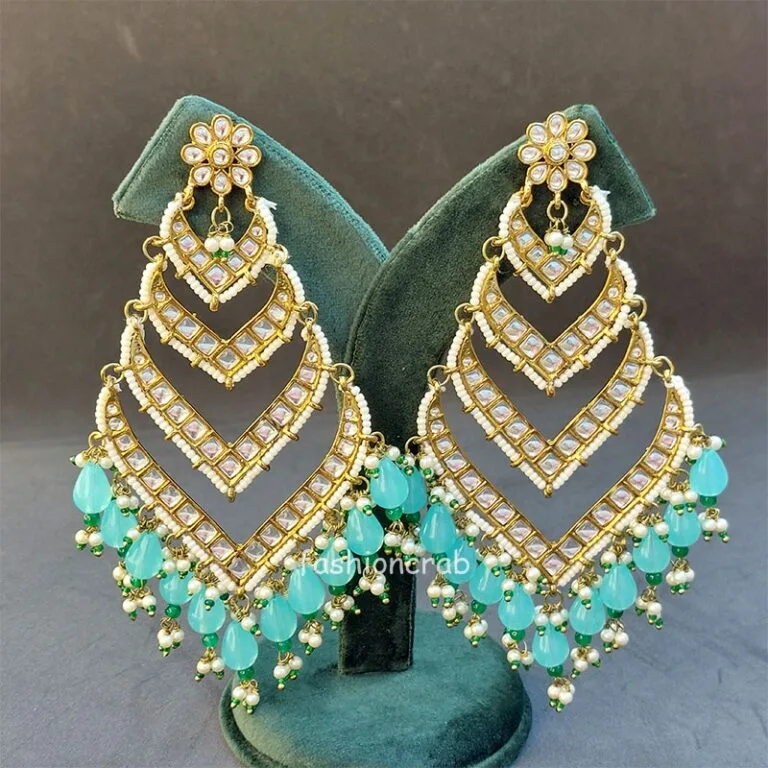 Kundan Earrings for Wedding- Light Blue