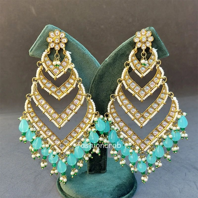 Kundan Earrings for Wedding- Light Blue