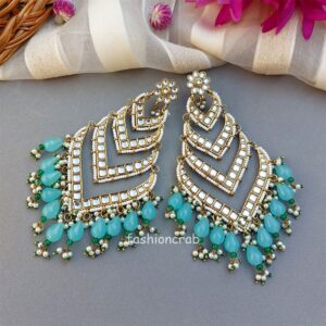 Kundan Earrings for Wedding- Light Blue