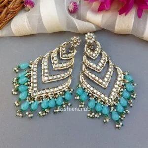 Kundan Earrings for Wedding- Light Blue