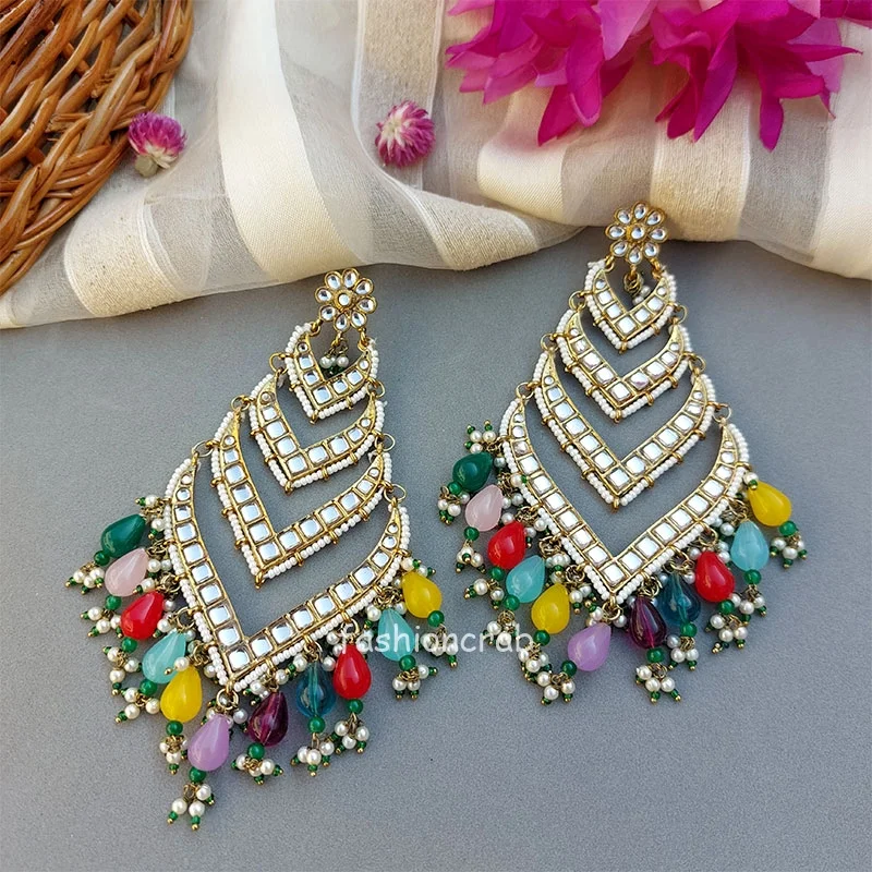 Kundan Earrings for Wedding- Multicolor