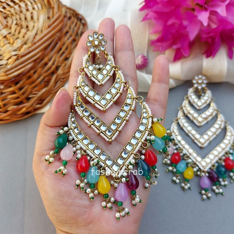 Kundan Earrings for Wedding- Multicolor