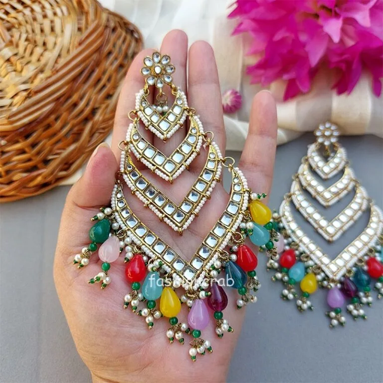 Kundan Earrings for Wedding- Multicolor