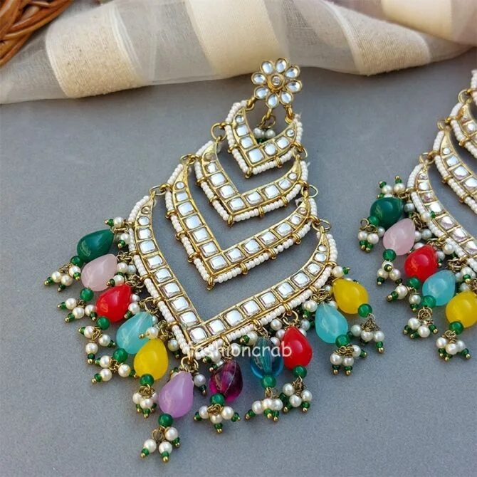 Kundan Earrings for Wedding- Multicolor