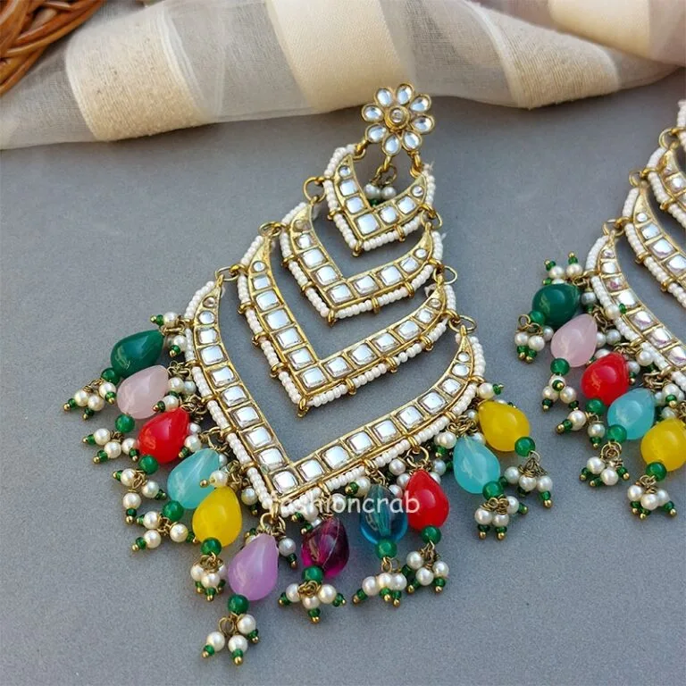 Kundan Earrings for Wedding- Multicolor