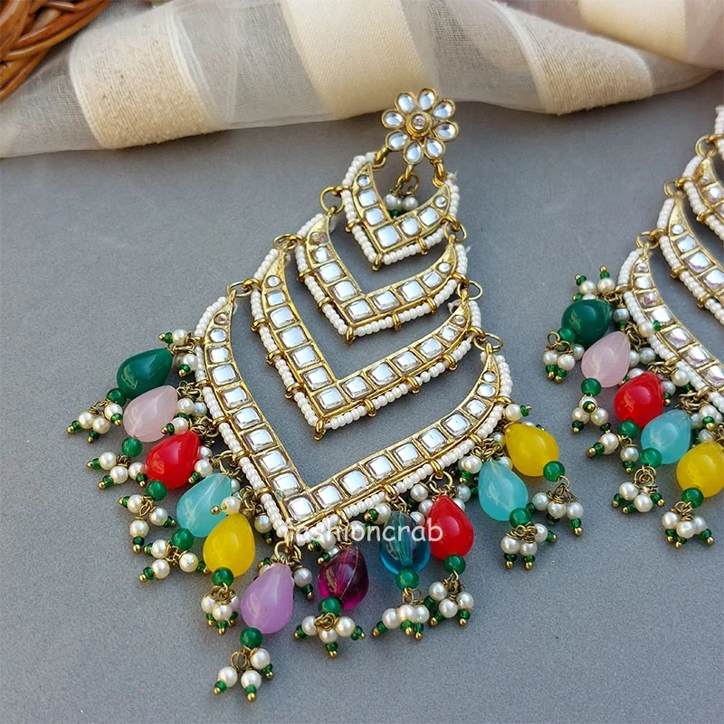 Kundan Earrings for Wedding- Multicolor