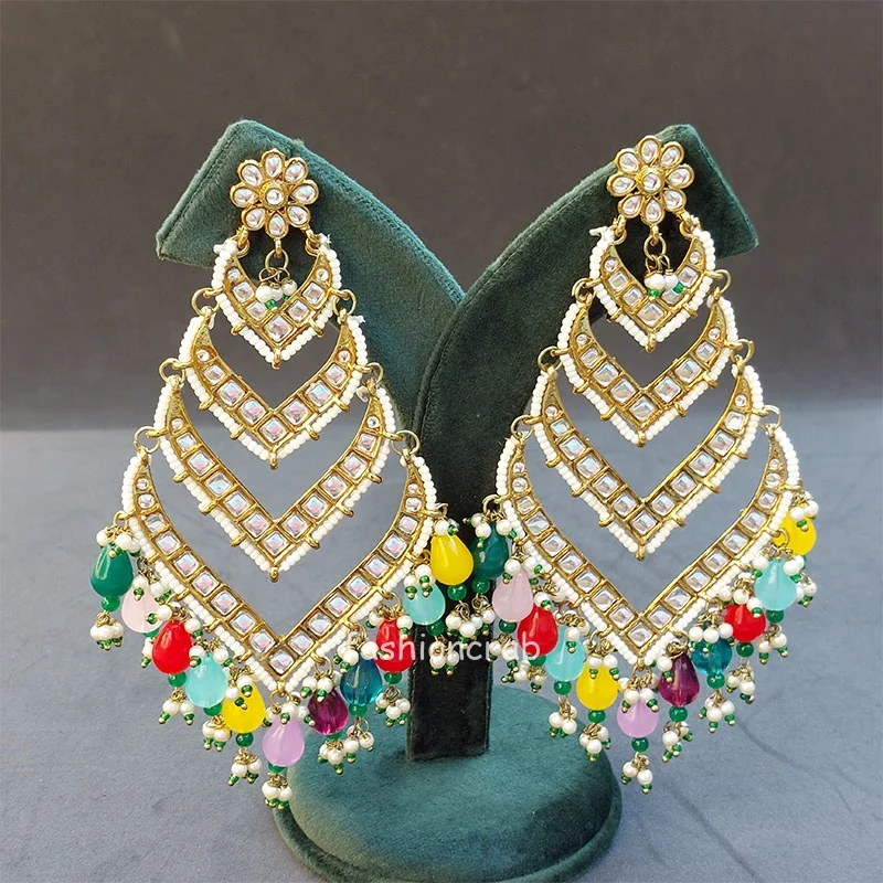 Kundan Earrings for Wedding- Multicolor