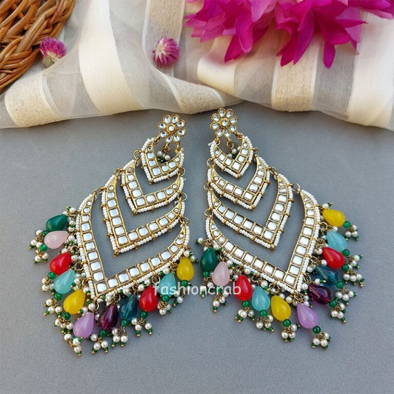 Kundan Earrings for Wedding- Multicolor