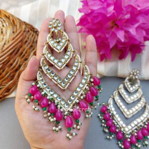 Kundan Earrings for Wedding- Pink