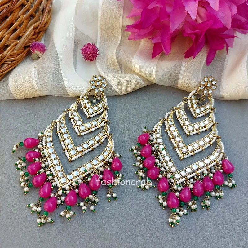 Kundan Earrings for Wedding- Pink