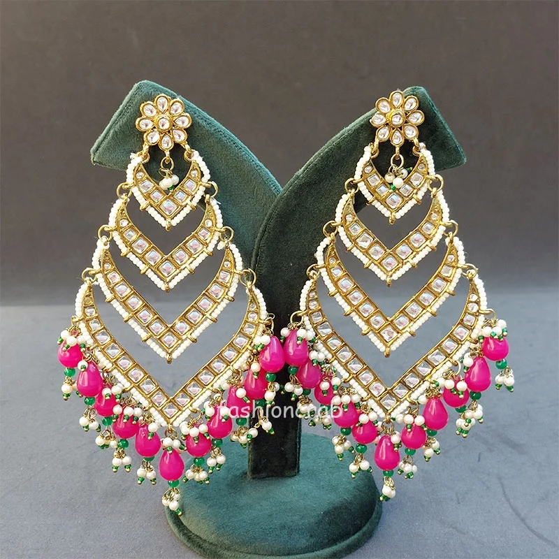Kundan Earrings for Wedding- Pink