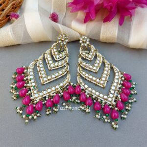 Kundan Earrings for Wedding- Pink