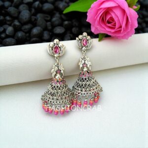 Pink Oxidised Jhumka for Kurti