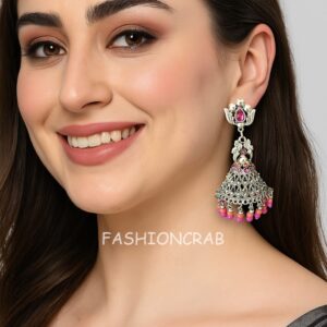 Pink Oxidised Jhumka for Kurti