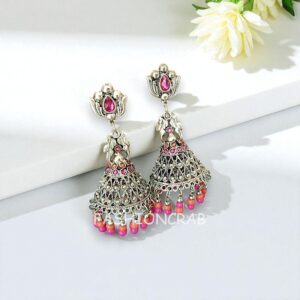 Pink Oxidised Jhumka for Kurti