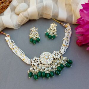 Rani Kundan Choker Set - Green