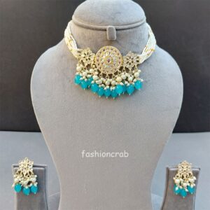 Rani Kundan Choker Set - Light Blue