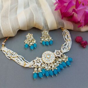 Rani Kundan Choker Set - Light Blue
