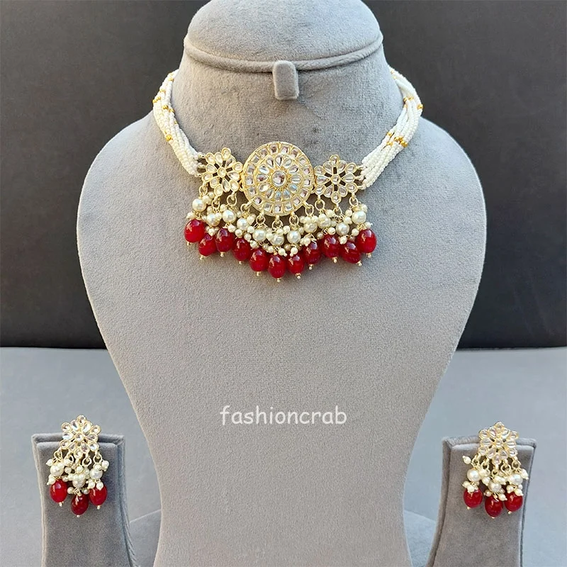 Rani Kundan Choker Set - Ruby