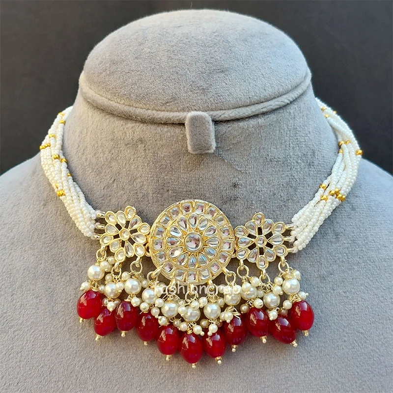 Rani Kundan Choker Set - Ruby