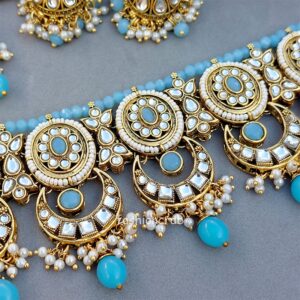 Samantha Kundan Jewellery Set - Light Blue