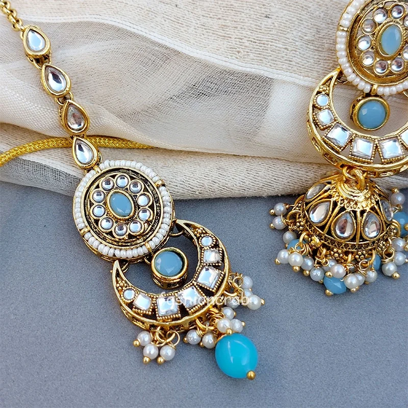 Samantha Kundan Jewellery Set - Light Blue