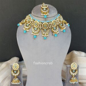 Samantha Kundan Jewellery Set - Light Blue