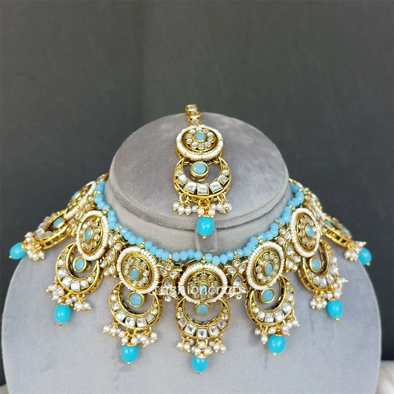 Samantha Kundan Jewellery Set - Light Blue