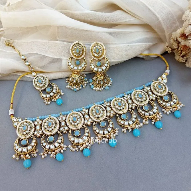 Samantha Kundan Jewellery Set - Light Blue Samantha Kundan Jewellery Set - Light Blue