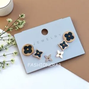 Set of 3 Anti Tarnish Earrings- Rose Gold