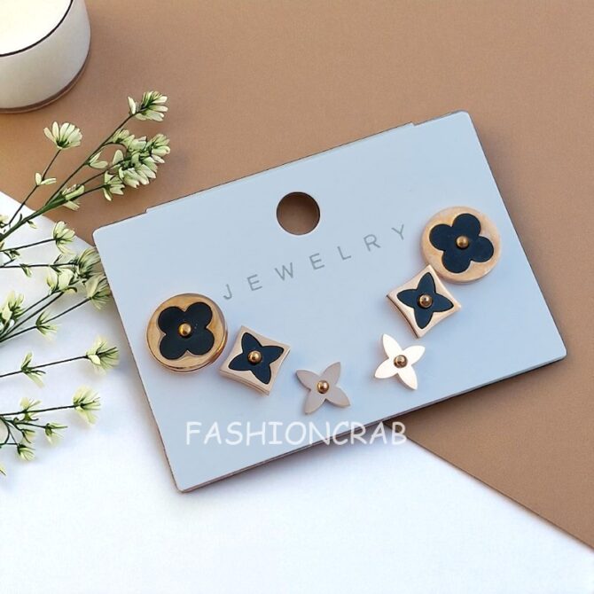 Set of 3 Anti Tarnish Earrings- Rose Gold-03 Set of 3 Anti Tarnish Earrings- Rose Gold