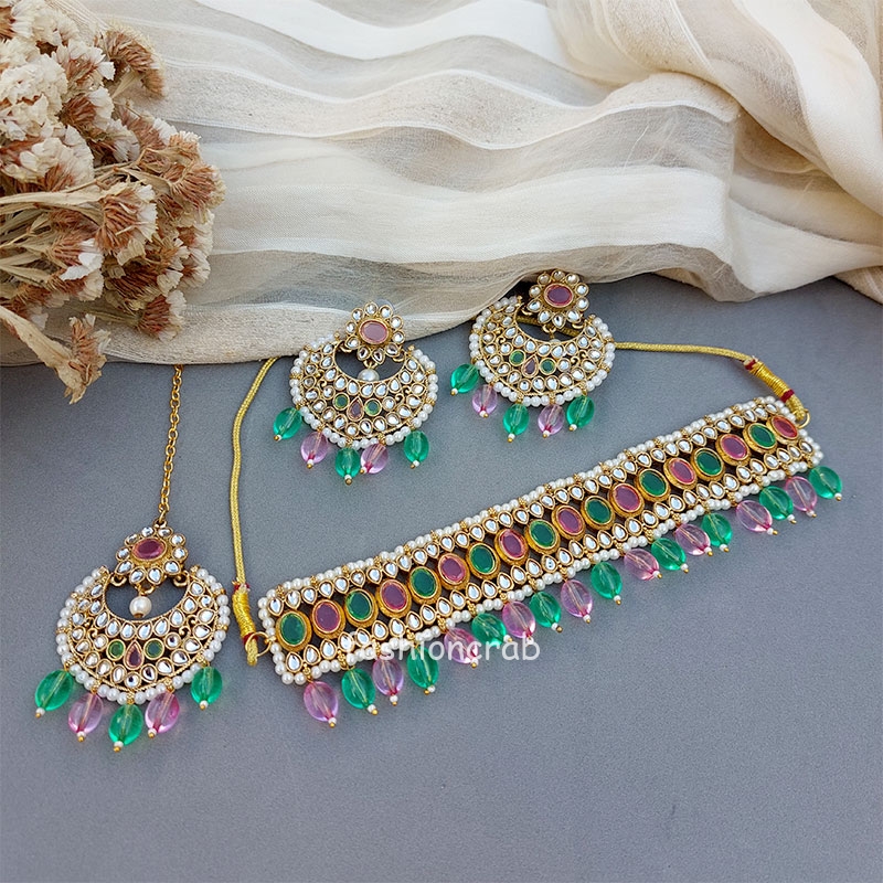 Yami Bridal Jewellery Set - Pink Green