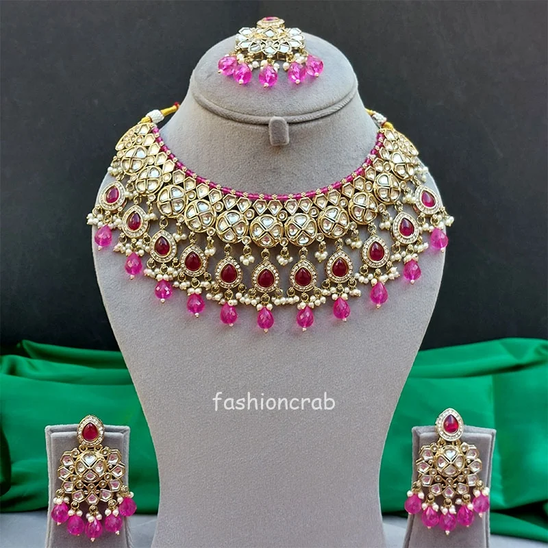 Aahana Kundan Jewellery Set - Wine