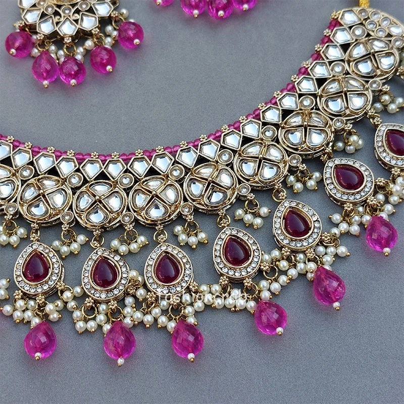 Aahana Kundan Jewellery Set - Wine