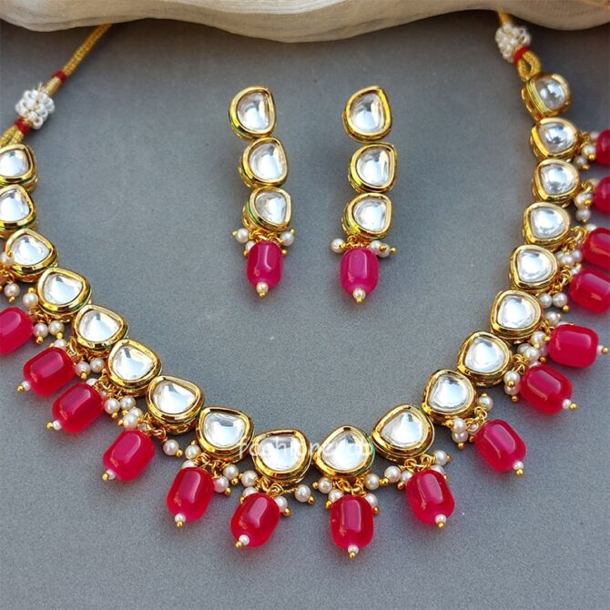 Aditi Kundan Set - Pink
