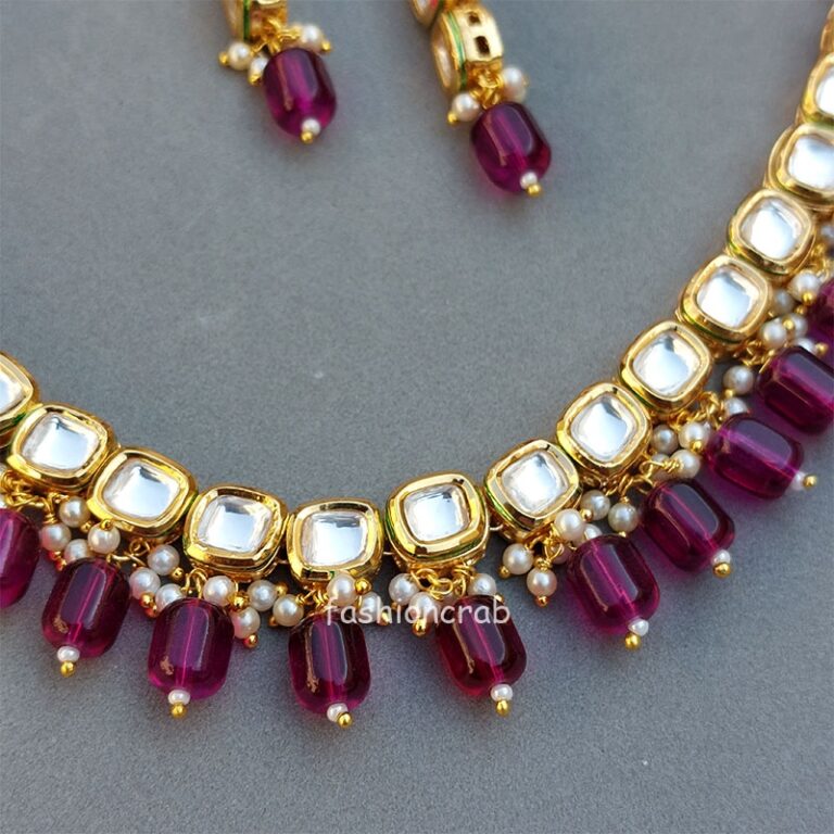 Aditi Kundan Set - Wine