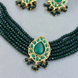 Dia Choker Necklace Set - Emerald Green