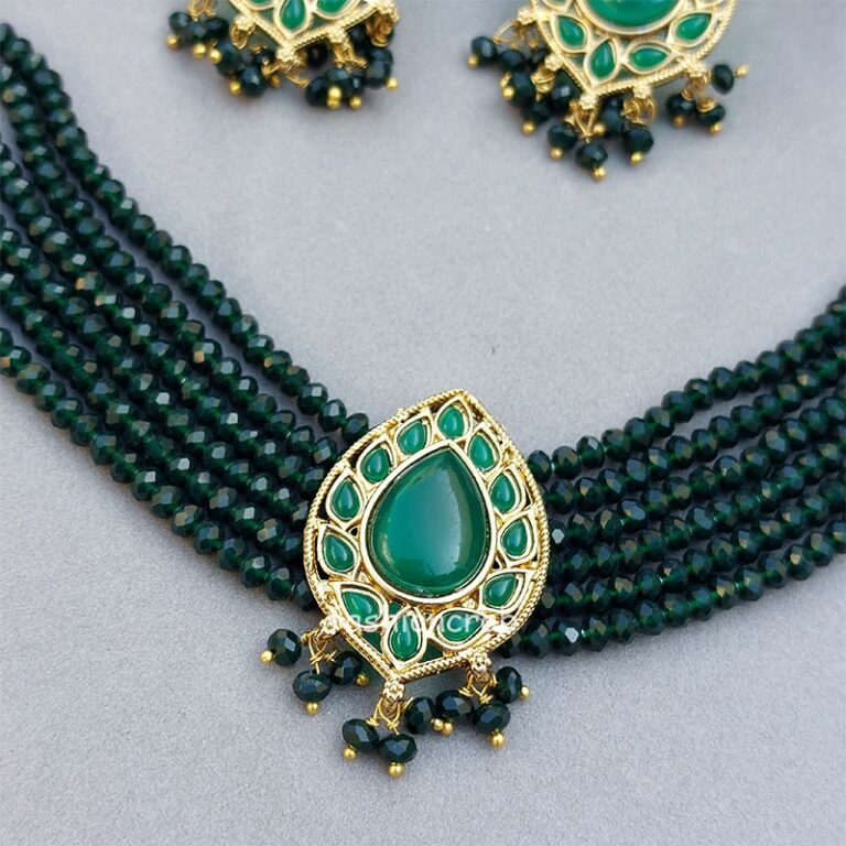 Dia Choker Necklace Set - Emerald Green