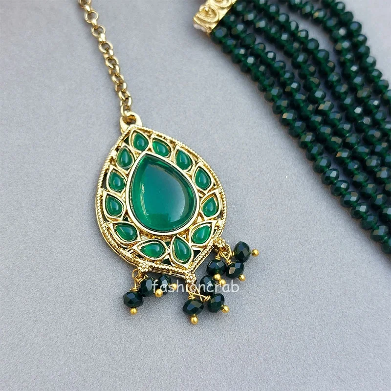 Dia Choker Necklace Set - Emerald Green