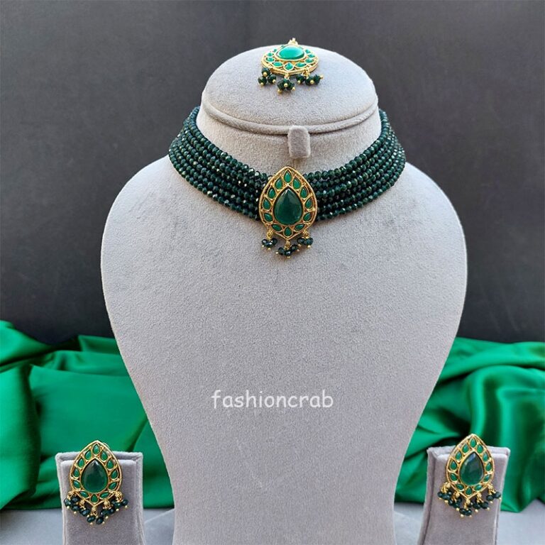 Dia Choker Necklace Set - Emerald Green