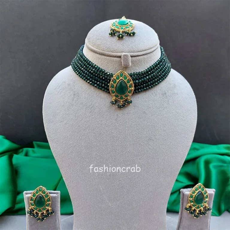 Dia Choker Necklace Set - Emerald Green