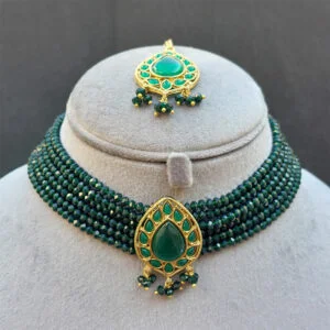 Dia Choker Necklace Set - Emerald Green