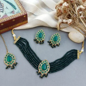 Dia Choker Necklace Set - Emerald Green