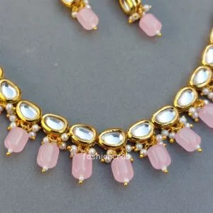 Esha Kundan Jewellery Set - Light Pink