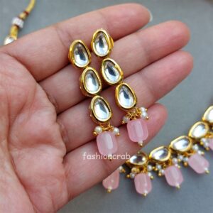 Esha Kundan Jewellery Set - Light Pink